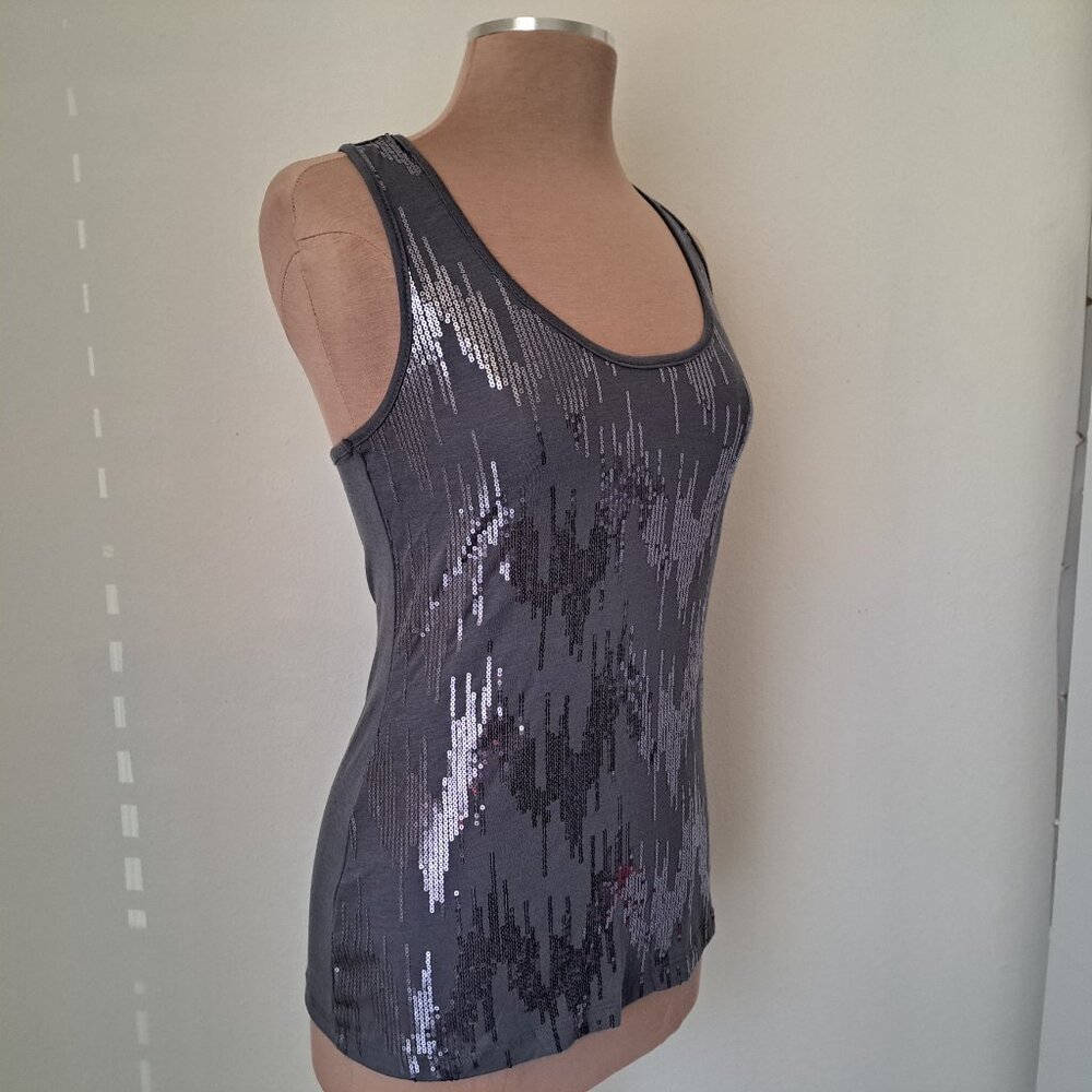 Body Central Women's Racerback Tank Top Sequins Grey Color